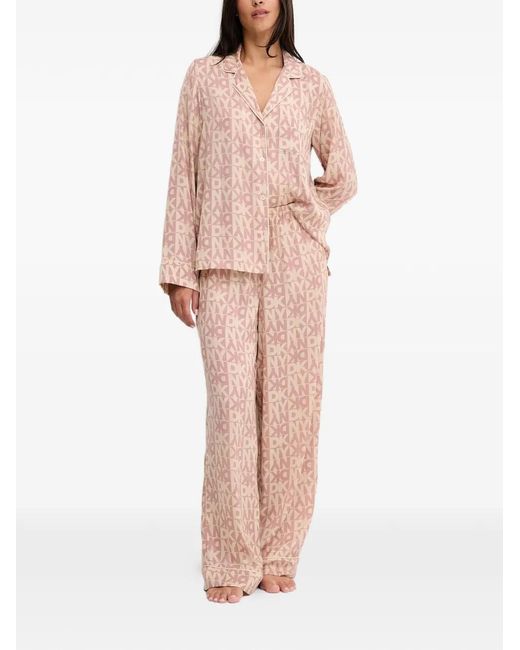 DKNY Pink Buttoned Logo Pajama Set