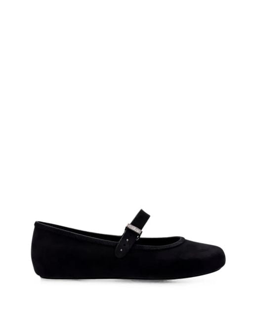 Melissa Black Soft Velvet-Effect Buckle-Fastening Ballet Flats