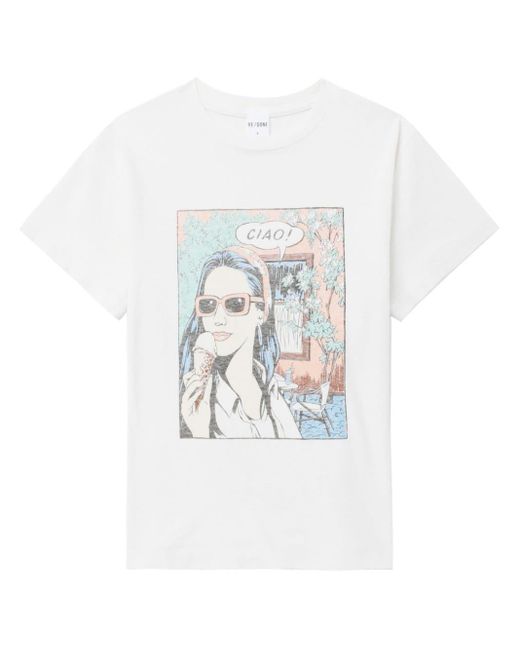 Re/done White Ciao cotton T-shirt