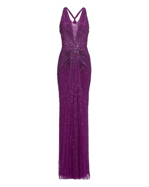 Jenny Packham Lana スパンコールトリム Vネックマキシドレス Purple