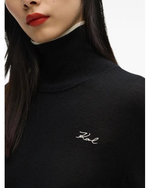 Karl Lagerfeld Black Logo-Embroidered Turtleneck Sweater