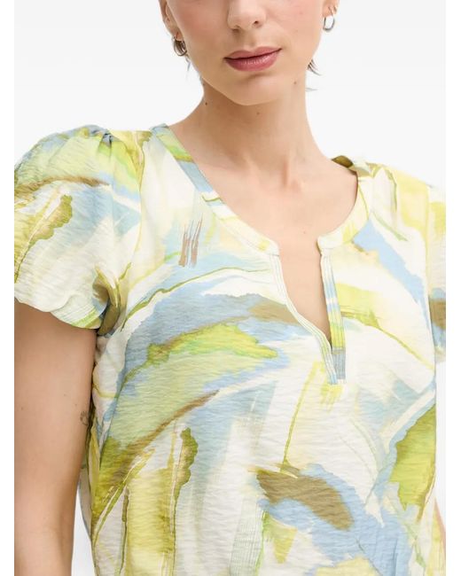 DKNY Yellow V-Neck Puff-Sleeve Midi Dress