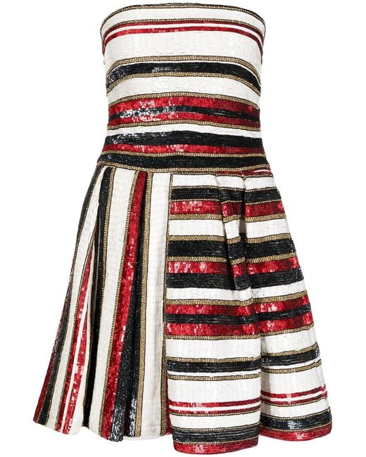 Zuhair Murad Red Sequinned Stripe-Print Mini Dress