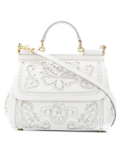 Medium Sicily Bag In Intaglio Nappa Leather di Dolce & Gabbana in White