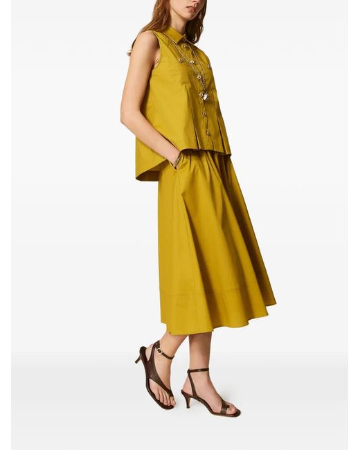 Twinset Yellow Long Poplin Skirt With Buttons