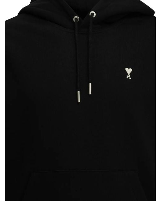 AMI Black Cotton Ami De Coeur Hoodie for men
