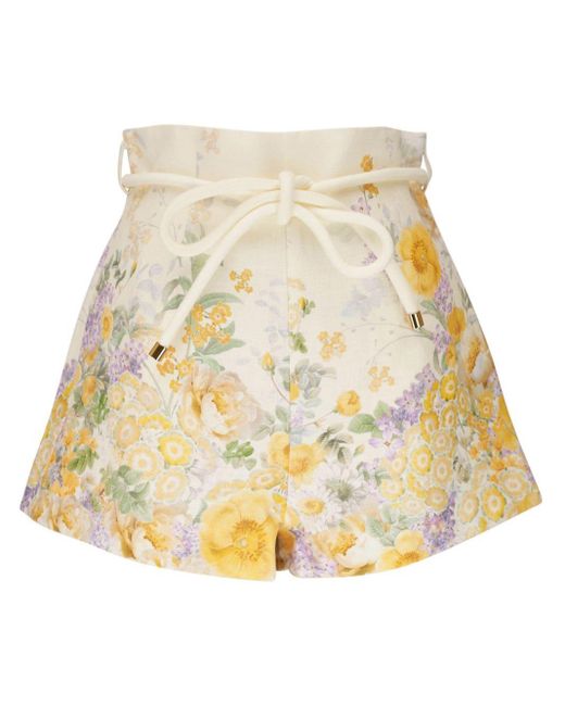 Zimmermann Natural Floral-print Cotton-linen Shorts