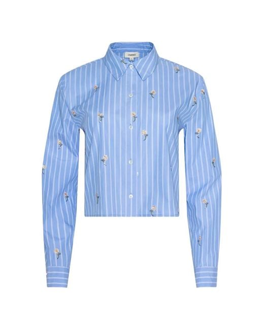 L'Agence Blue Floral Striped Shirt