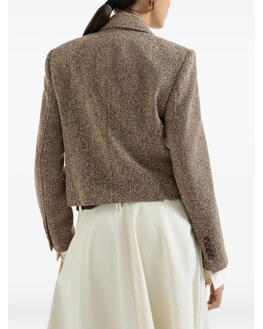 Brunello Cucinelli Brown Sparkling Virgin Wool Chevron Cropped Blazer
