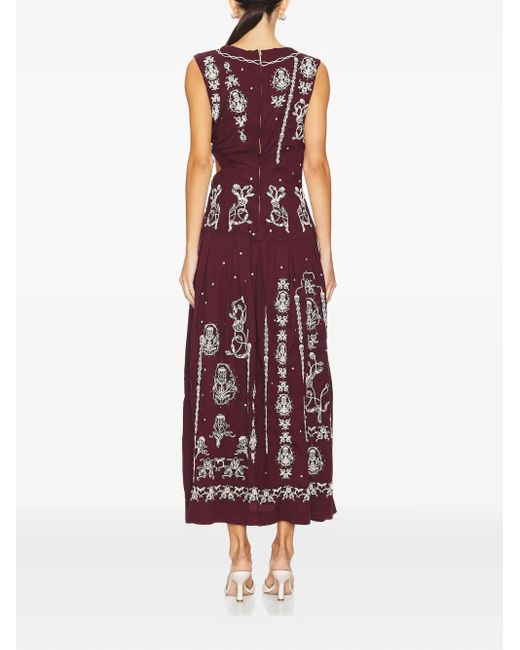 Robe Mi-Longue À Fleurs Brodées Agua Bendita en coloris Red