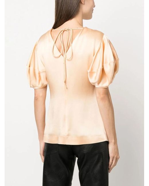 Stella McCartney Natural Puff-Sleeve Ruched Blouse