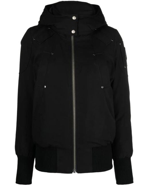 Moose Knuckles Black Ballistic High-Neck Studded Hooded Jacket