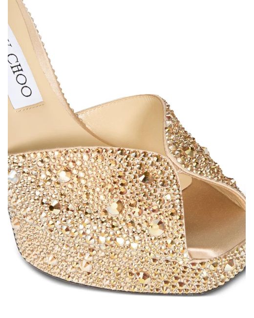Jimmy Choo White Sacaria 120 Crystal Platform Sandals