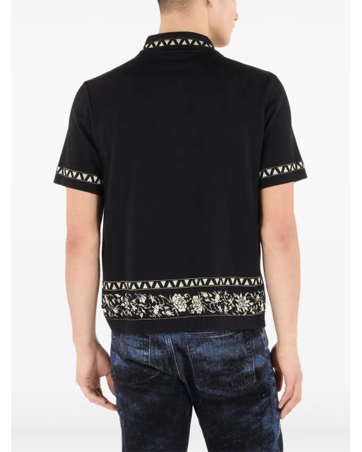 Roberto Cavalli Black Jacquard-Motif Polo Shirt for men
