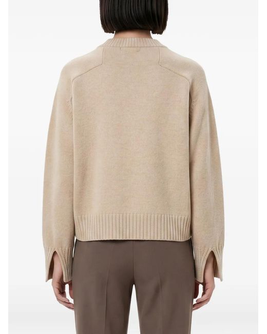 Soeur White Slit-Cuff Ribbed-Trim Sweater