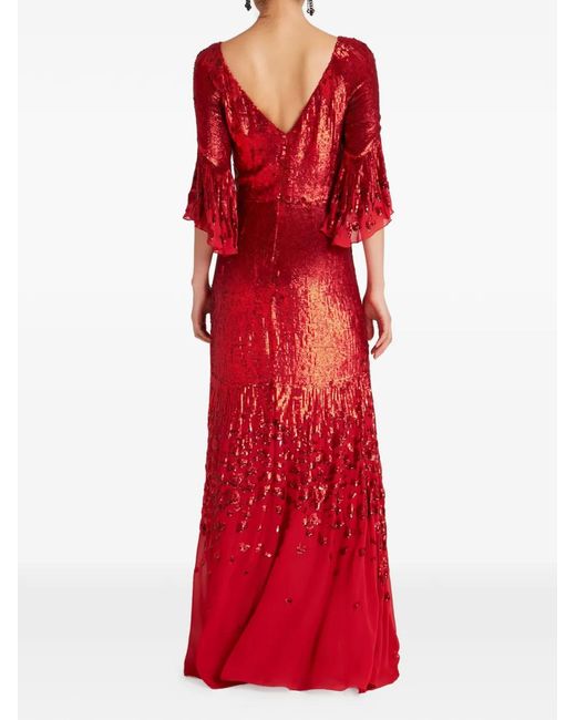 Temperley London Celestial Sequin-Embellished Flared-Sleeve Maxi Dress