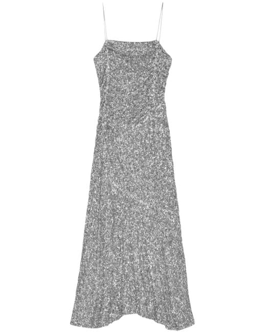 Ganni Gray Sequin-embellished Maxi Dress
