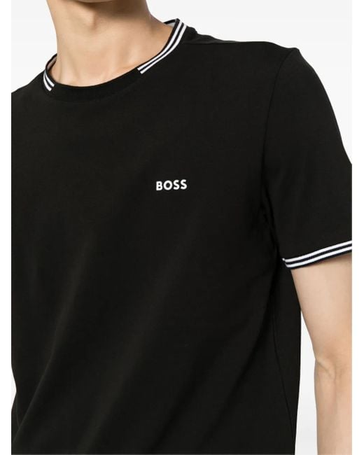 Boss Black Stretch-Cotton T-Shirt With Stripes And Logo for men