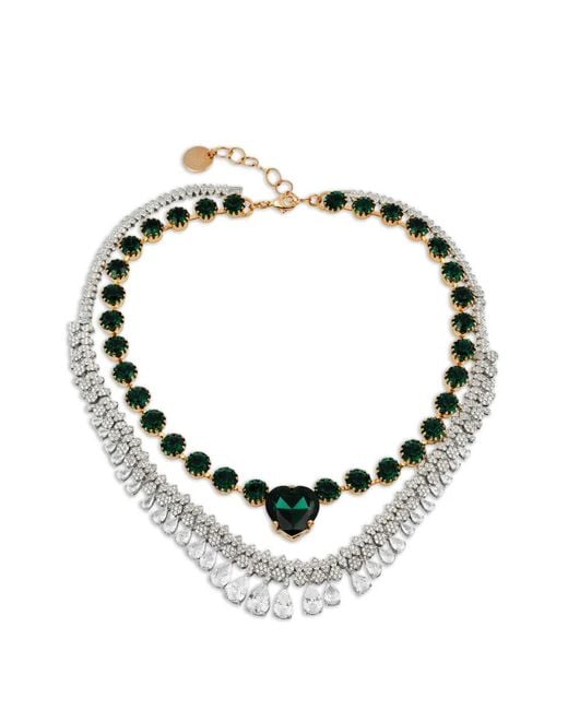 Anton Heunis Metallic Minerva Crystal-Embellished Heart-Pendant Necklace