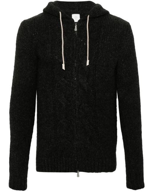Eleventy Black Cable-Knit Hoodie for men