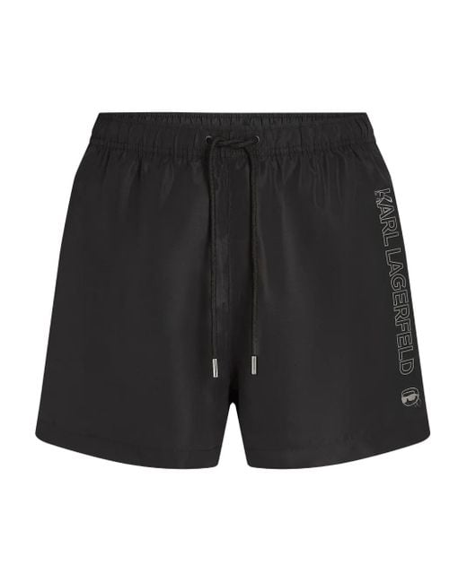 Karl Lagerfeld Black Logo-Print Swim Shorts for men