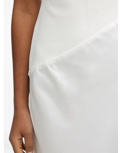 Hervé Léger White Esme Mock-Neck Asymmetric Midi Dress