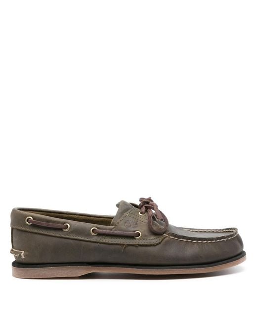 Timberland Brown Logo-Embossed Leather Boat Shoes for men
