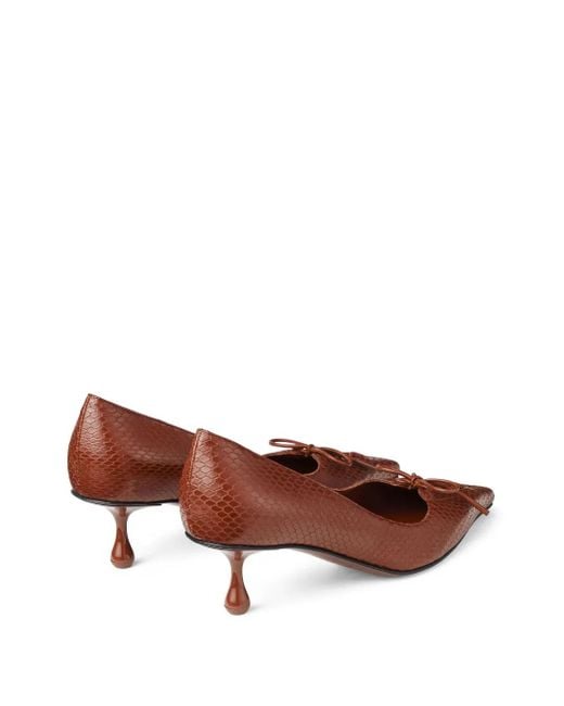 Jimmy Choo Brown 50Mm Scarlett Lace-Up Snakeskin-Effect Pumps