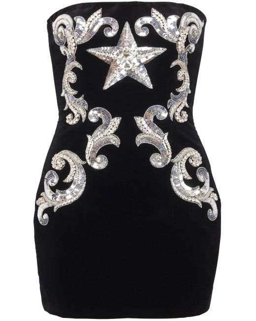 Balmain Mini-jurk Met Geborduurde Ster in het Black