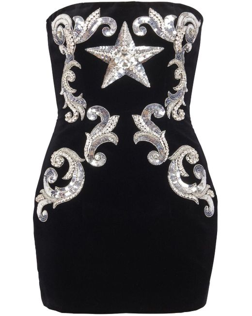 Balmain Embroidered Star Bandeau Cotton Minidress in Black Lyst UK