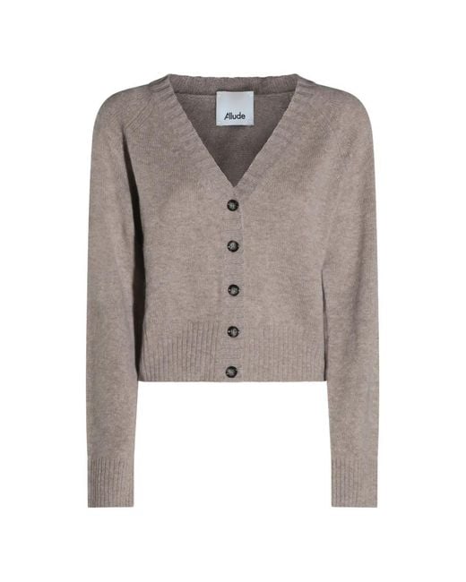 Allude Natural V-Neck Button-Down Cardigan