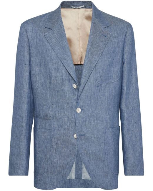 Brunello Cucinelli Blue Single-breasted Linen Blazer for men
