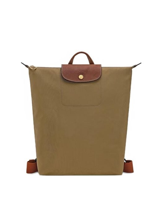 Longchamp Green Lona Leather-Trim Backpack