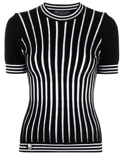 Philipp Plein Black Intarsia-Stripe Short-Sleeve Jumper