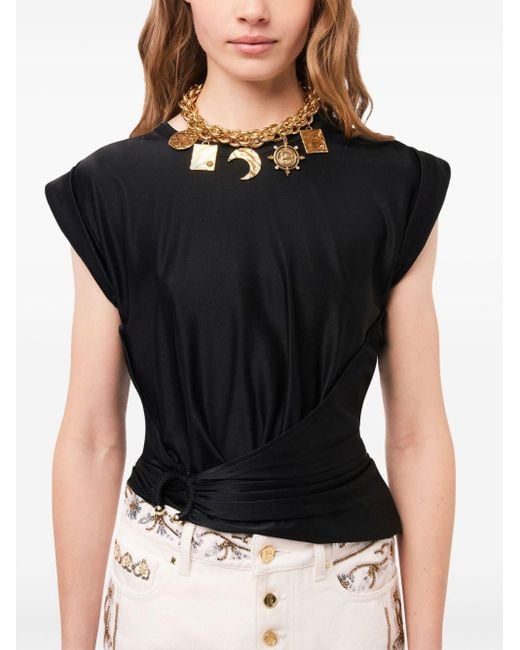 Blusa asimétrica con detalle fruncido Rabanne de color Black