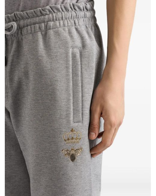 Dolce & Gabbana Gray Jersey Jogging Shorts With Embroidery for men