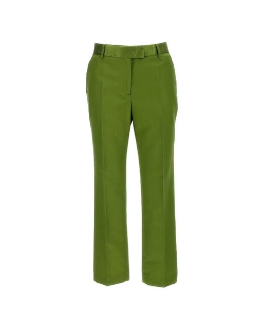 Alberto Biani Green Satin-Waistband Tailored Trousers
