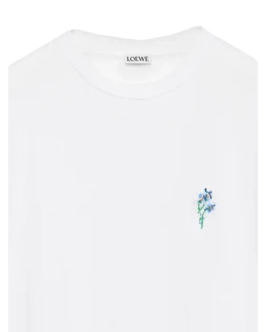 Loewe White Flower-Embroidered T-Shirt