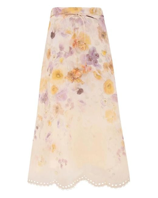 Zimmermann Natural Memento Embroidered Midi Skirt