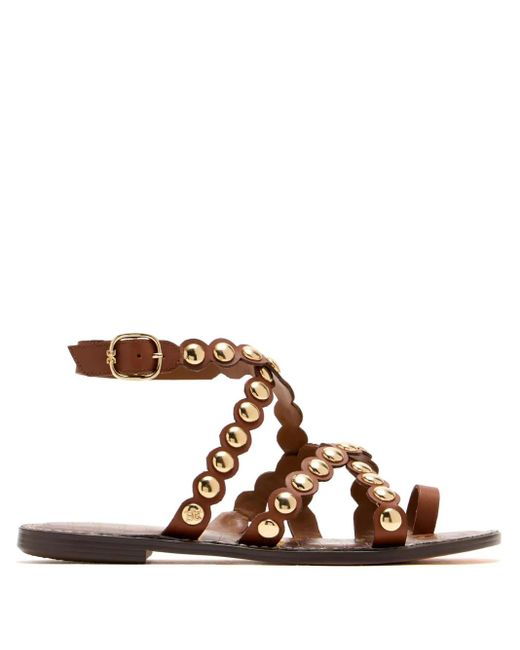 Sam Edelman Brown Scalloped Studded Sandals