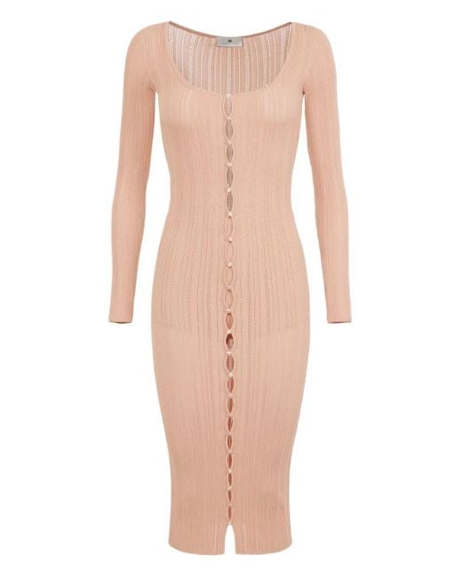 Elisabetta Franchi Pink Ribbed Knit Button-Front Dress