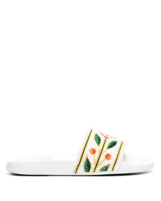 Casablancabrand White Embroidered Terry-cloth Slides