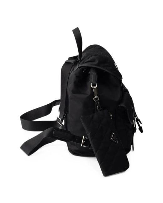 Prada Black Medium Quilted Re-Nylon Backpack With Saffiano Leather Trim