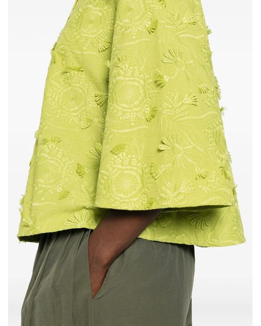 Marella Yellow Floral-Embroidered Cotton Shirt