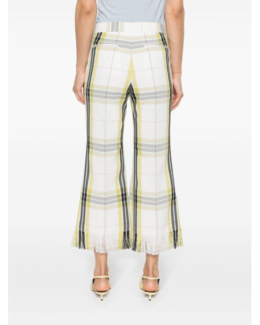 MSGM White Plaid Cropped Flared Trousers