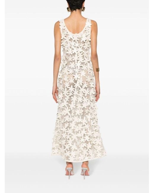 Chloé White Floral-appliqués Open-knit Dress