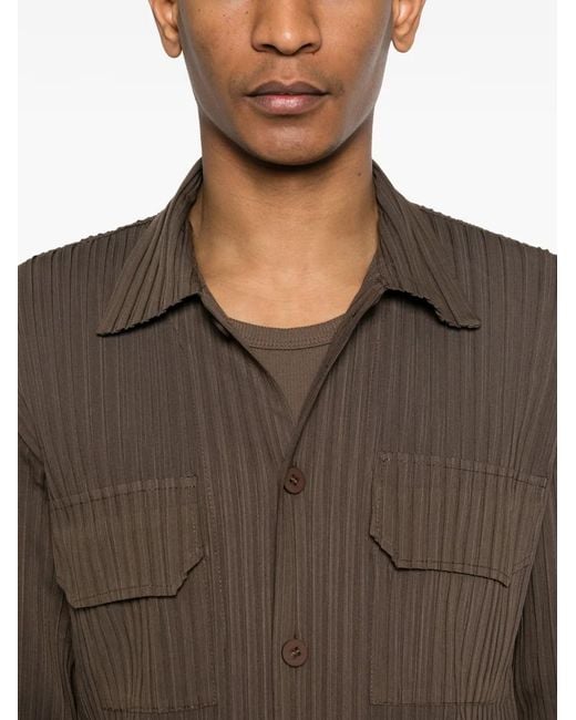 GONGDID DESIGN Brown Pocketed Textured Shirt for men