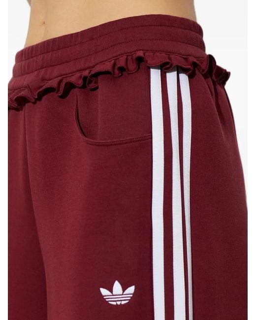 Adidas Red Ruffle-Trim Side-Stripe Track Pants
