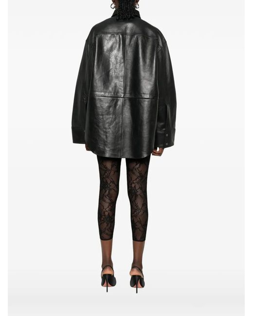 Haikure Black Leather Oversized Jacket