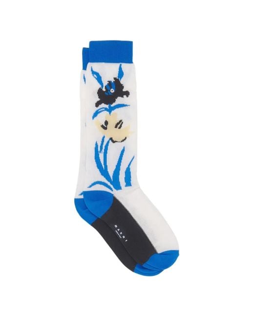 Marni Blue Cotton-Nylon Socks With Flower Intarsia